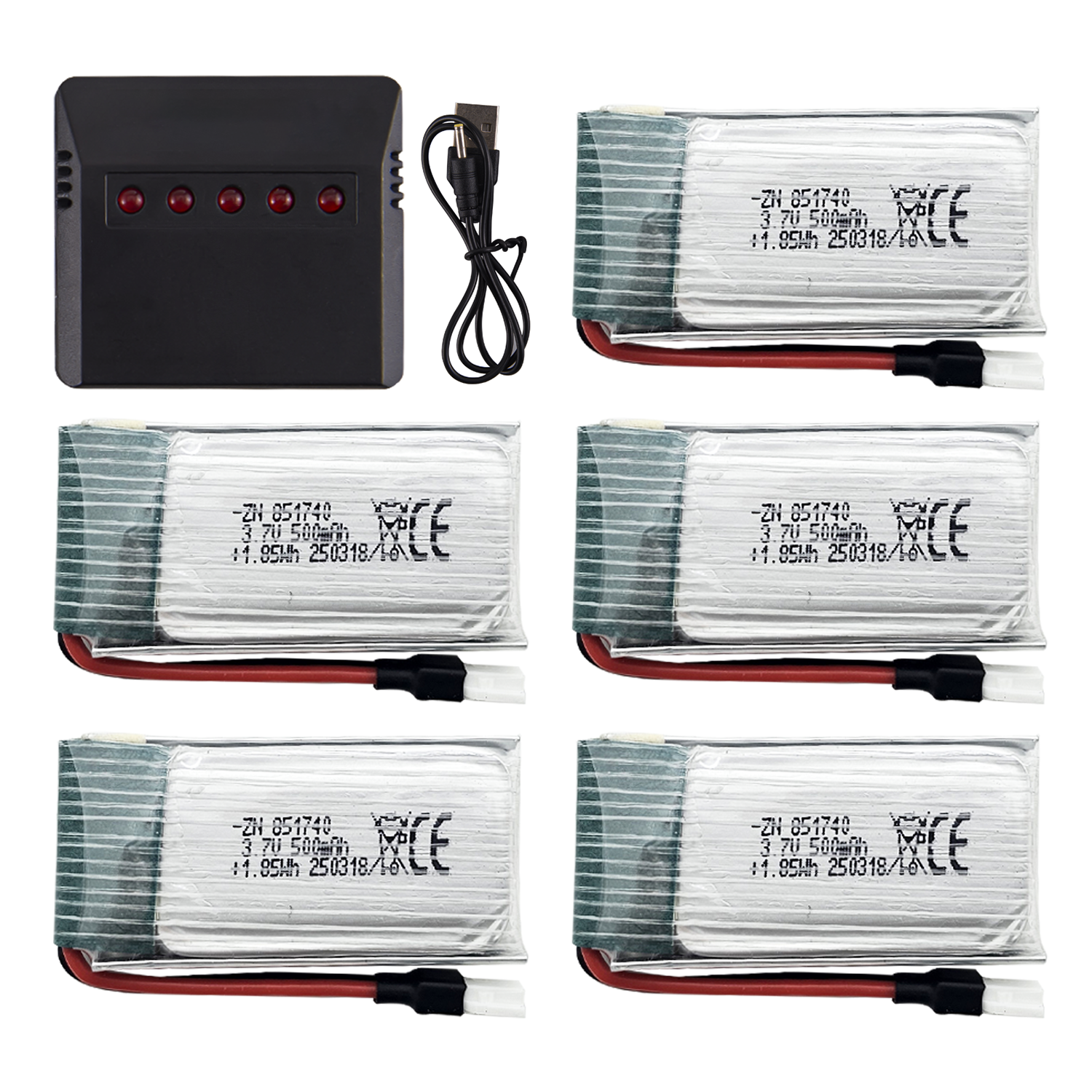 5Pcs 3.7V 500mAh LiPo Batterie - Drone Battery Balance Charger recensie en prijs