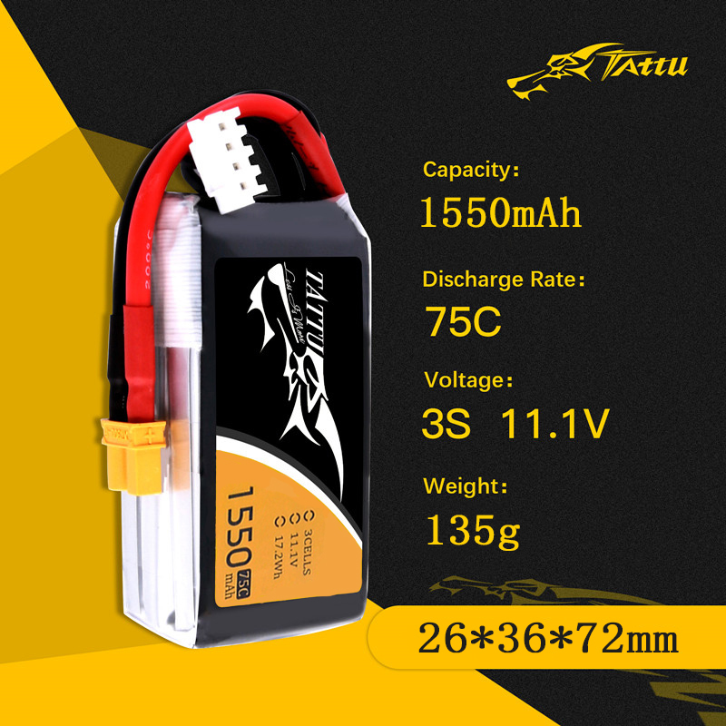 TATTU 3S 11.1V 1550mAh 75C LiP - Drone Battery 3S recensie en prijs